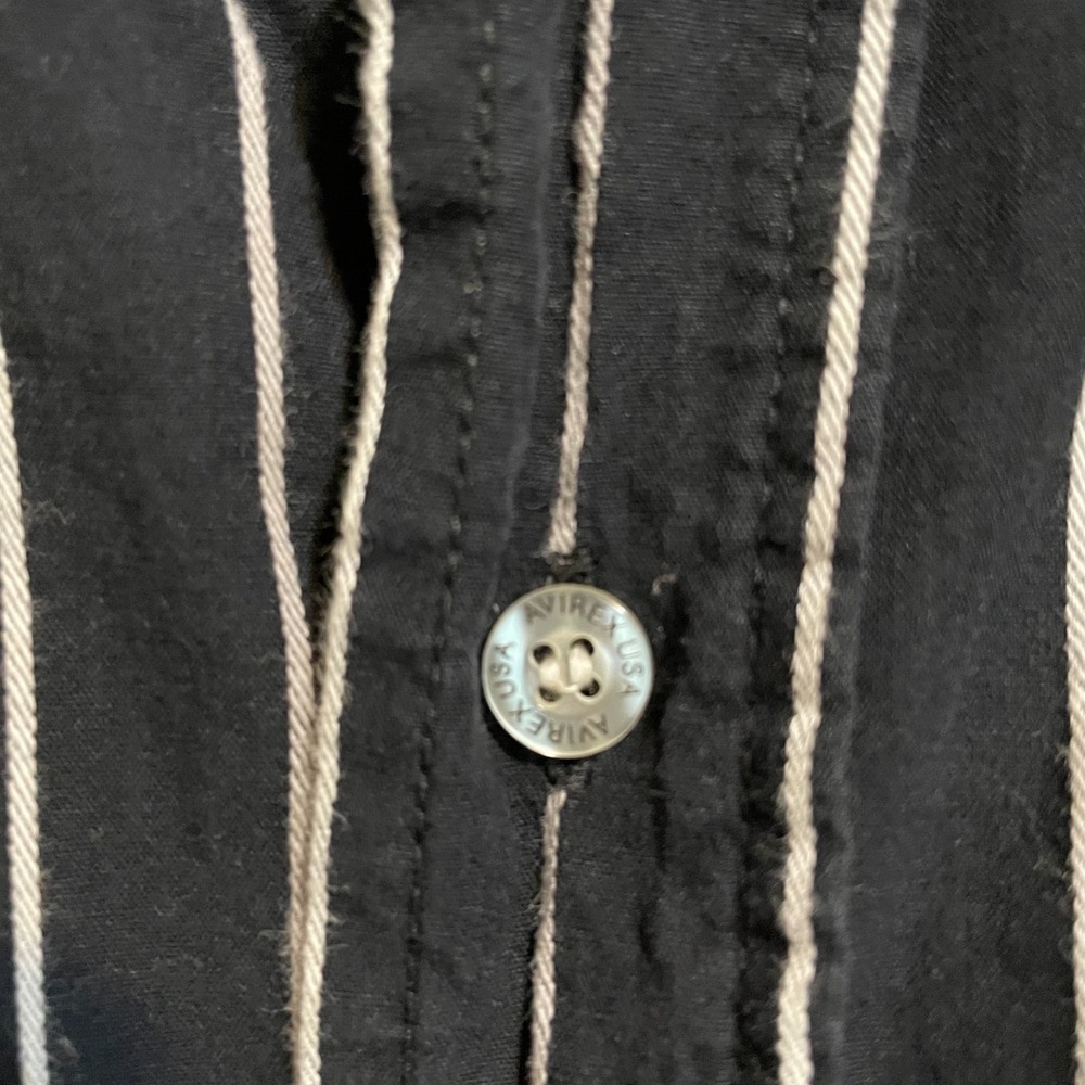 Avirex Button Down Shirt Mens XL Black Pinstripe Long Sleeve Cotton Streetwear - Picture 4 of 9